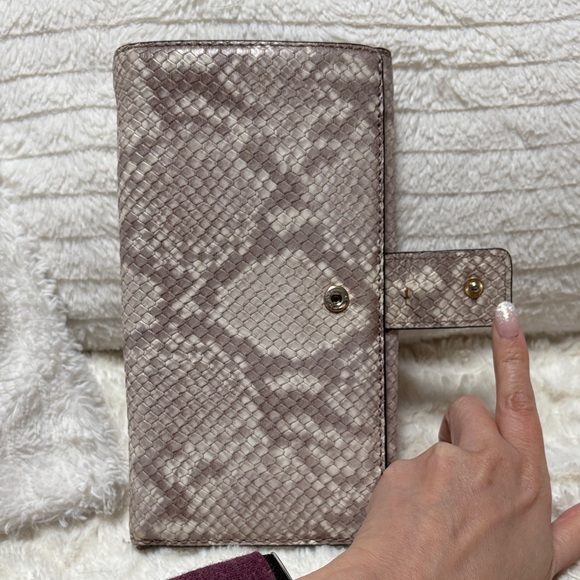 Michael Kors Snake-Embossed Taupe Bi-fold Wallet with Gold MK Logo - Picture 7 of 7